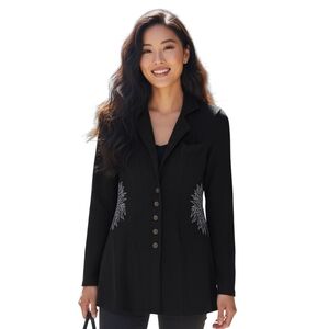 XCVI Embroidered Long Blazer Jacket Womens Size XS Black Boho Lagenlook